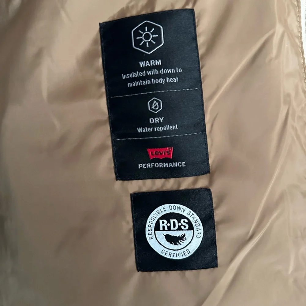Levi’s Puffer Down Insulated Water Repellent Jacket Removable Hood Size Large